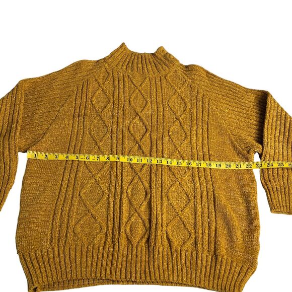 Vintage Bugia Sweater L Yellow Fisherman Cable Knit Wool Blend Mock Neck Italy - Picture 13 of 16